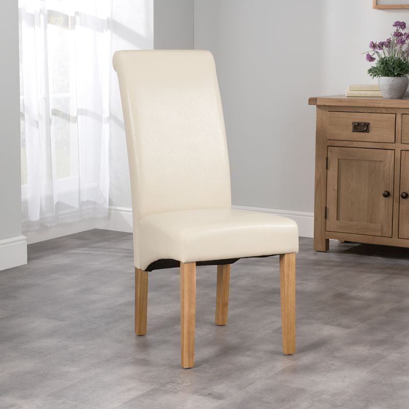 Dining Chair Cream Faux Leather, High Back Leather Dining Chair