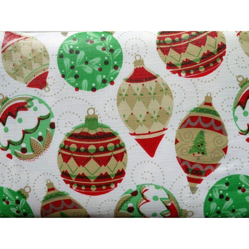 Festive Table Cloth Flannel Backed 52" x 52"  White Baubles Design