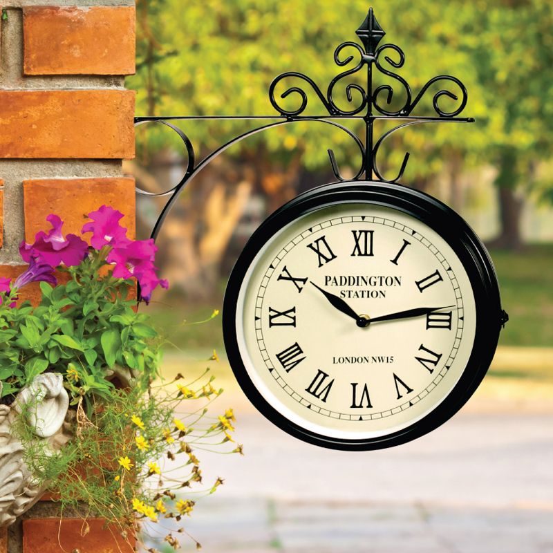 Outdoor Traditional Station Garden Clock with Bracket