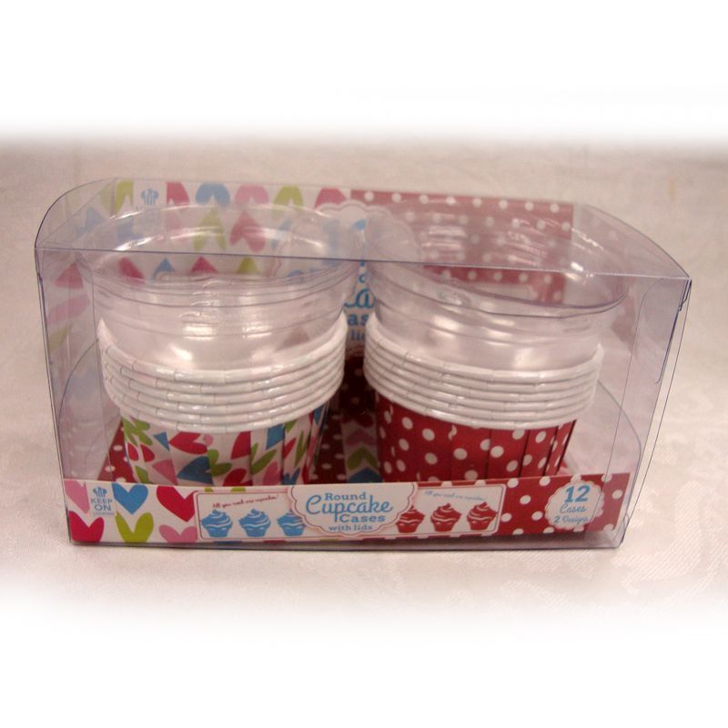 Large Round Curled Cupcake Cases With Lid (Pack of 12)