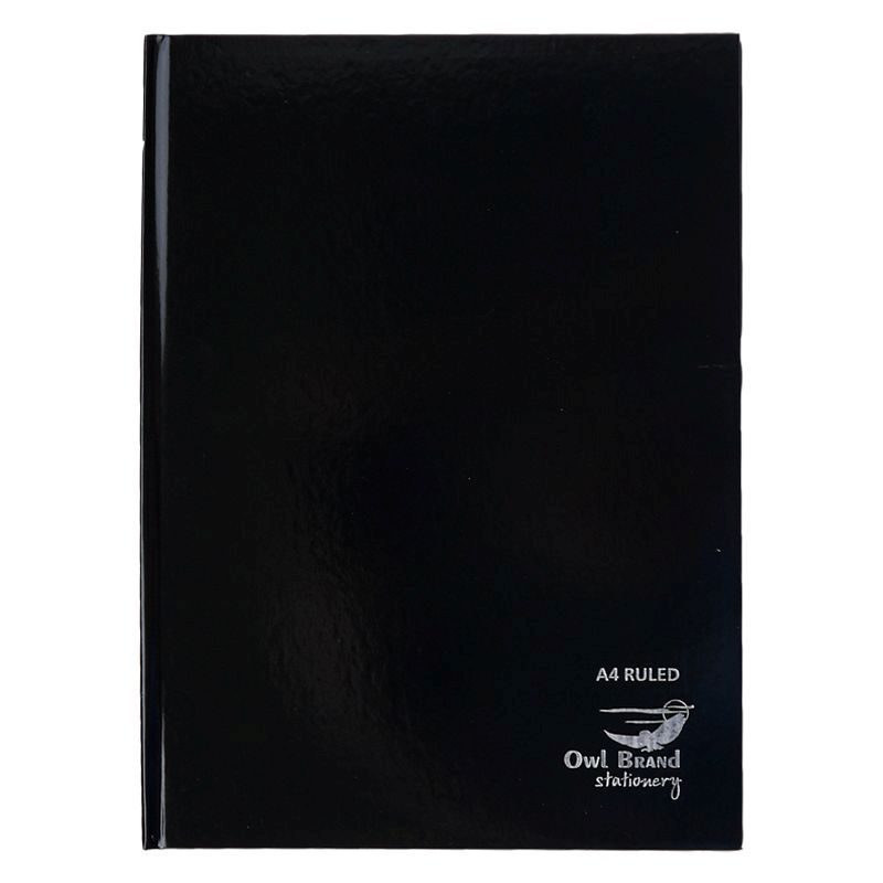 Owl Brand Casebound Notebook Ruled A4 80 Sheets - Black