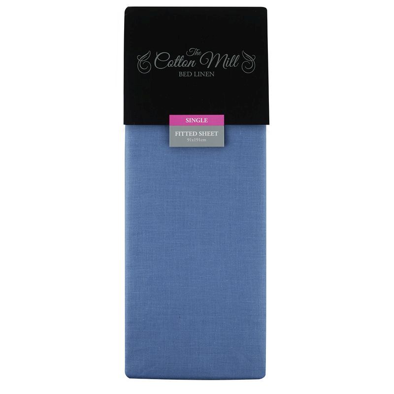 Cotton Mill Blue Single Poly Cotton Fitted Sheet