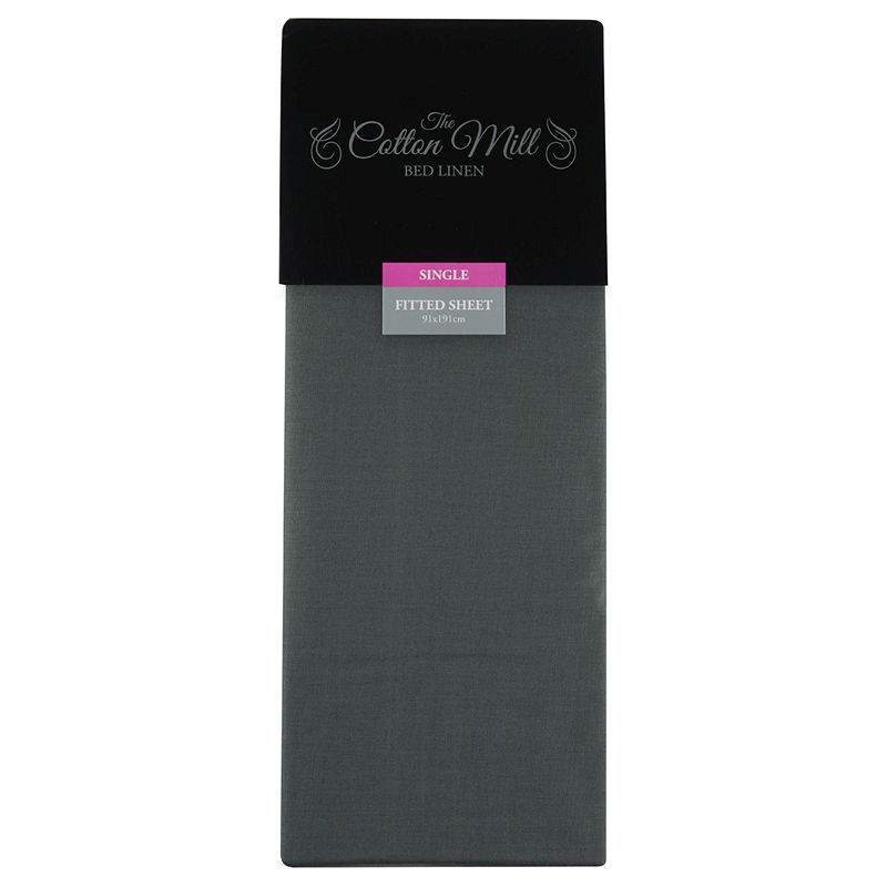 Cotton Mill Charcoal Single Poly Cotton Fitted Sheet