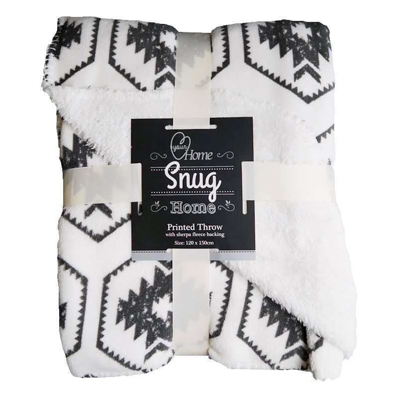 Your Home 120 x 150cm Sherpa Aztec White & Grey Throw