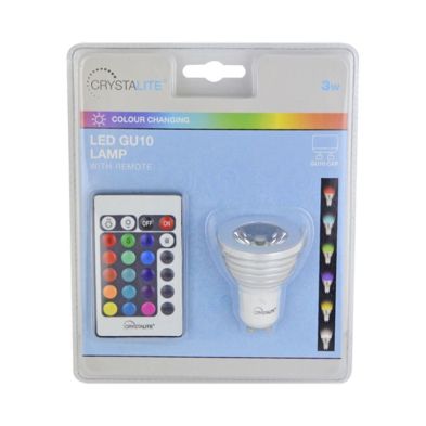 See more information about the Crystalite 3w Colour Changing LED GU10 Lamp with Remote (GU10 CAP)