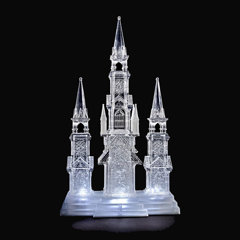 LED Light Up Festive Water Triple Tall House with Water Spinning Glitter