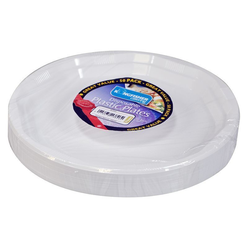 Kingfisher 10 inch White Disposable Plastic Plates (50 Pack)