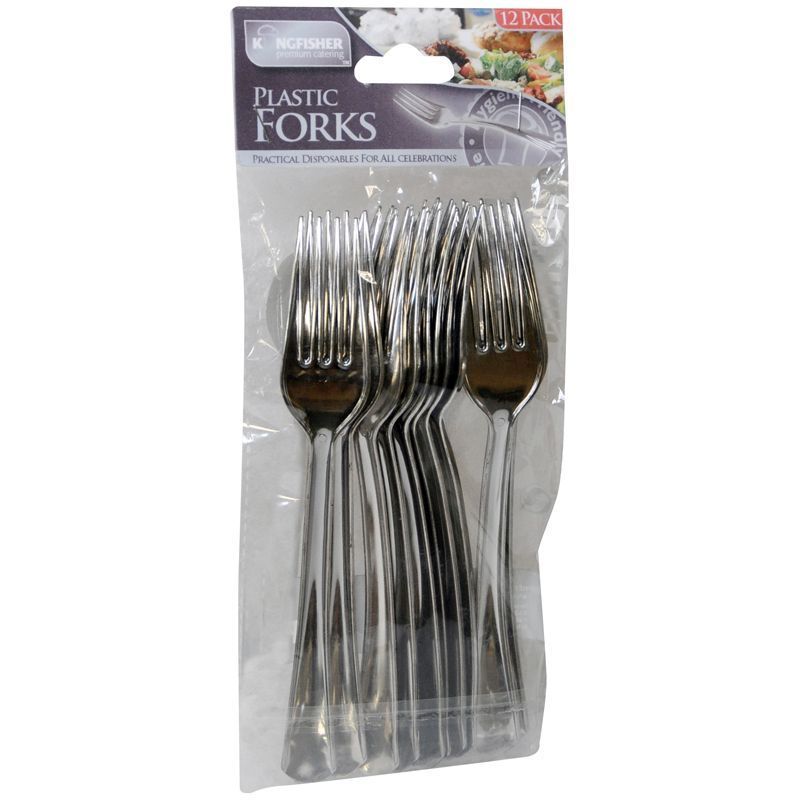 Kingfisher Silver Colour Plastic Forks (12 Pack)