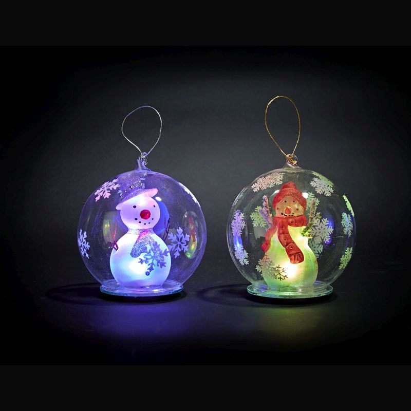 Festive Christmas Glass Snowman in Ball with LED Lights
