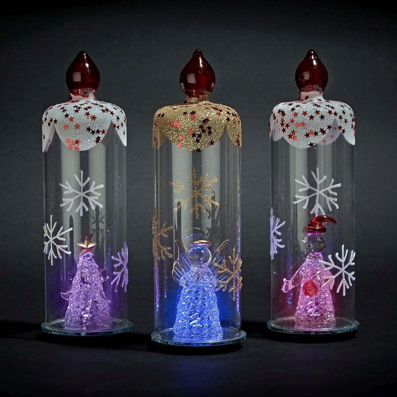 Festive Christmas Glass Candle with Colour Changing LED Lights