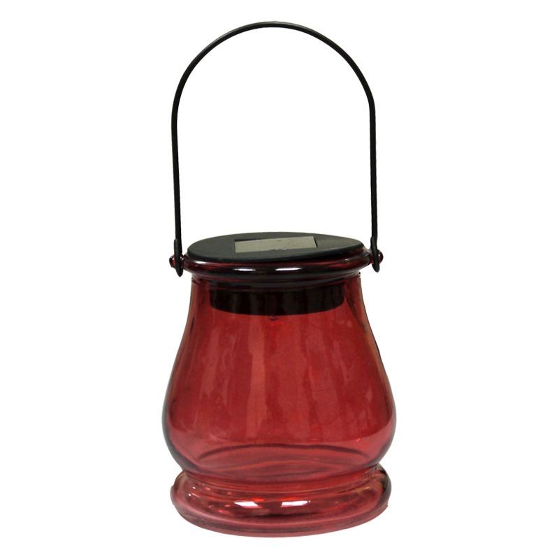 Bright Garden Hanging Jar Solar Light - Red