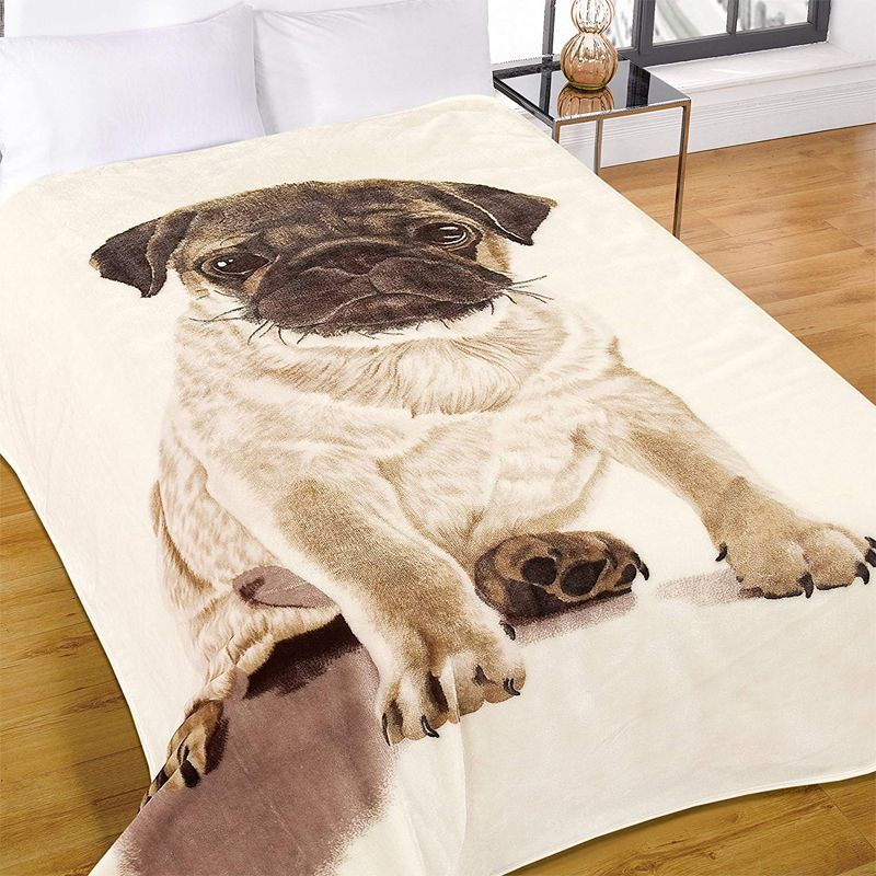 150 x 200cm Animal Throw Mink Pug Dog Design