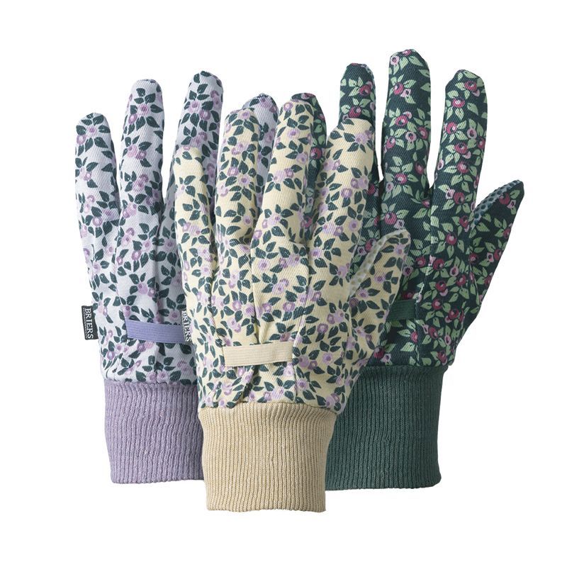 Briers Triple Pack Plum Floral Cotton Grip Garden Gloves