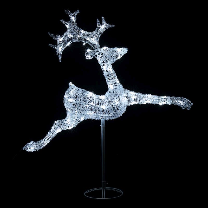 Acrylic Jumping Reindeer White LED Garden Decoration