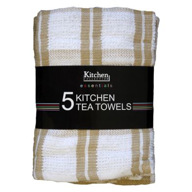 Product photograph of Essentials 5 Pack Kitchen Tea Towels - Beige from QD stores