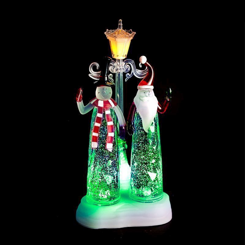 LED Water Glitter Snowman With Lamp Post