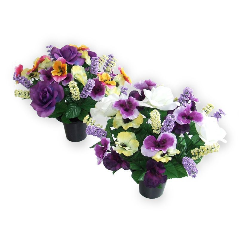 Pansy & Rose Grave Pot - Yellow