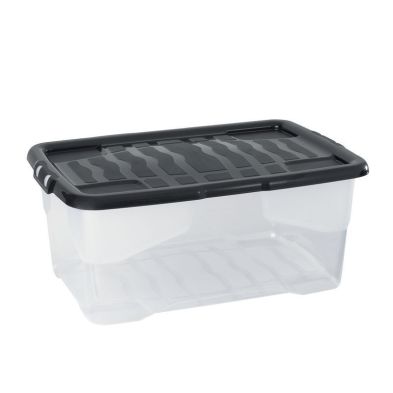 See more information about the 42 Litre Curve Stacking Storage Clear Box & Black Lid