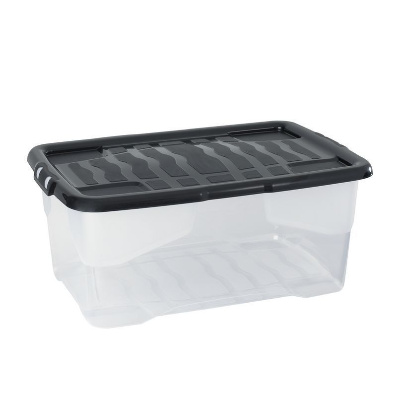 42 Litre Curve Stacking Storage Clear Box & Black Lid