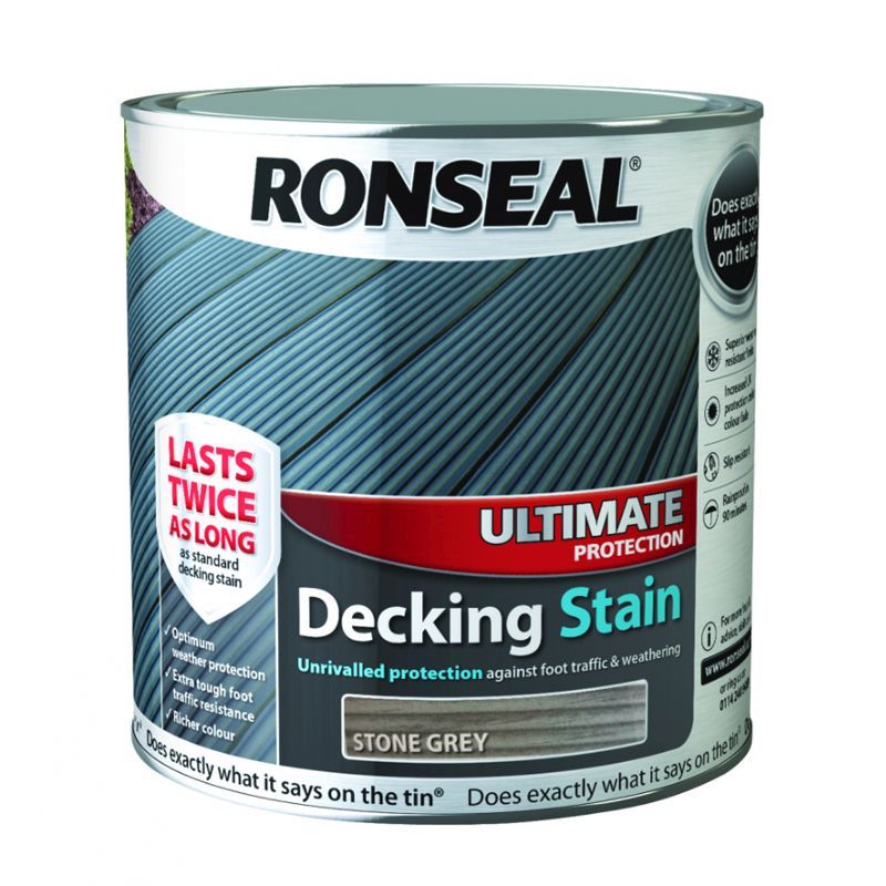 Ronseal Decking Stain Stone Grey Ultimate Protection 2L+25%