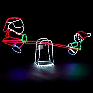 Outdoor Santa And Elf Motorised Christmas Lights Seesaw 138cm