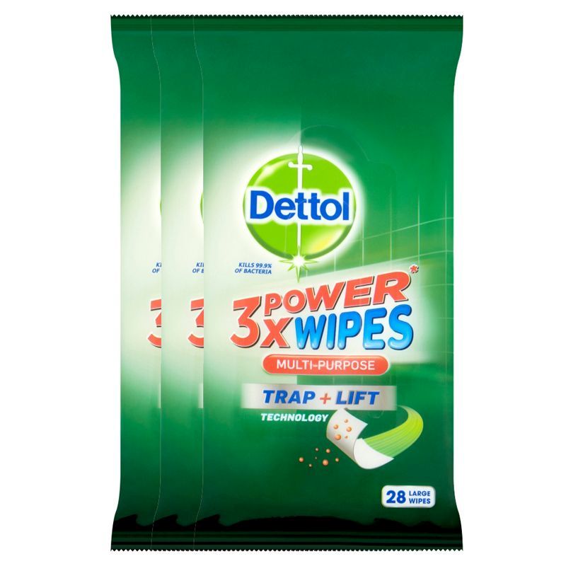 Dettol x3 28 Pack Multi Purpose Power Wipes 