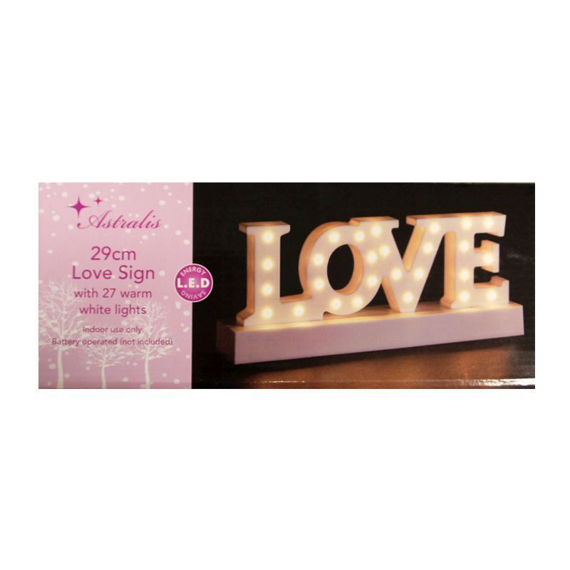 27 LED Warm White Indoor LOVE Sign Light Decoartion Battery 29x12cm