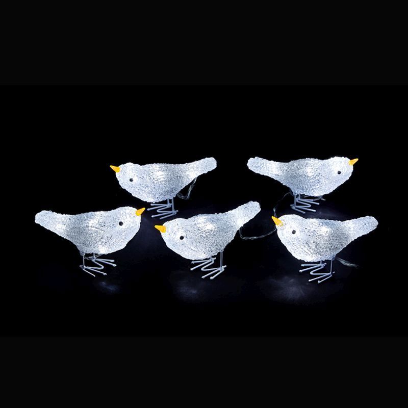 40 LED Ice White Outdoor Birds Decorative Light 5 Piece Set Mains 1.5m