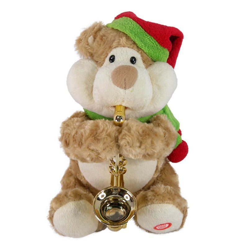 10inch Plush  Christmas Bear With Saxaphone Animated Toy