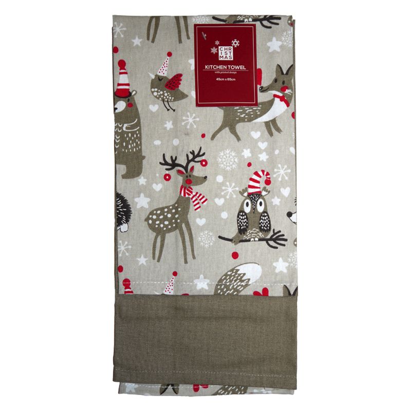 2 Pack Kitchen Towels Christmas Woodland
