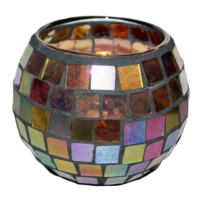 Coloured Mosaic Glass Candle Holder (10.5cm x 8cm) - Rainbow