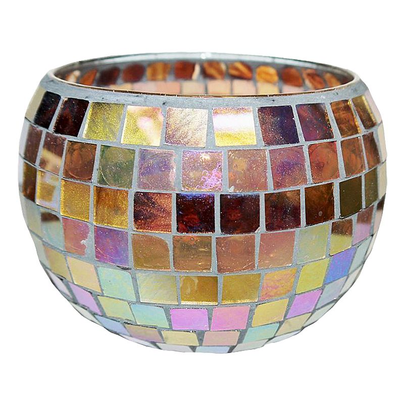 Coloured Mosaic Glass Candle Holder (16cm x 11.5cm) - Rainbow