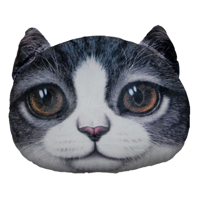 32cm Animal Plush Pillow - Grey Cat With Brown Eyes