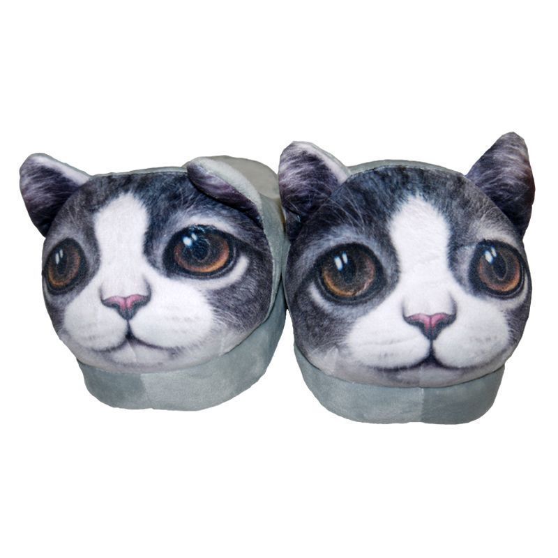 grey cat slippers