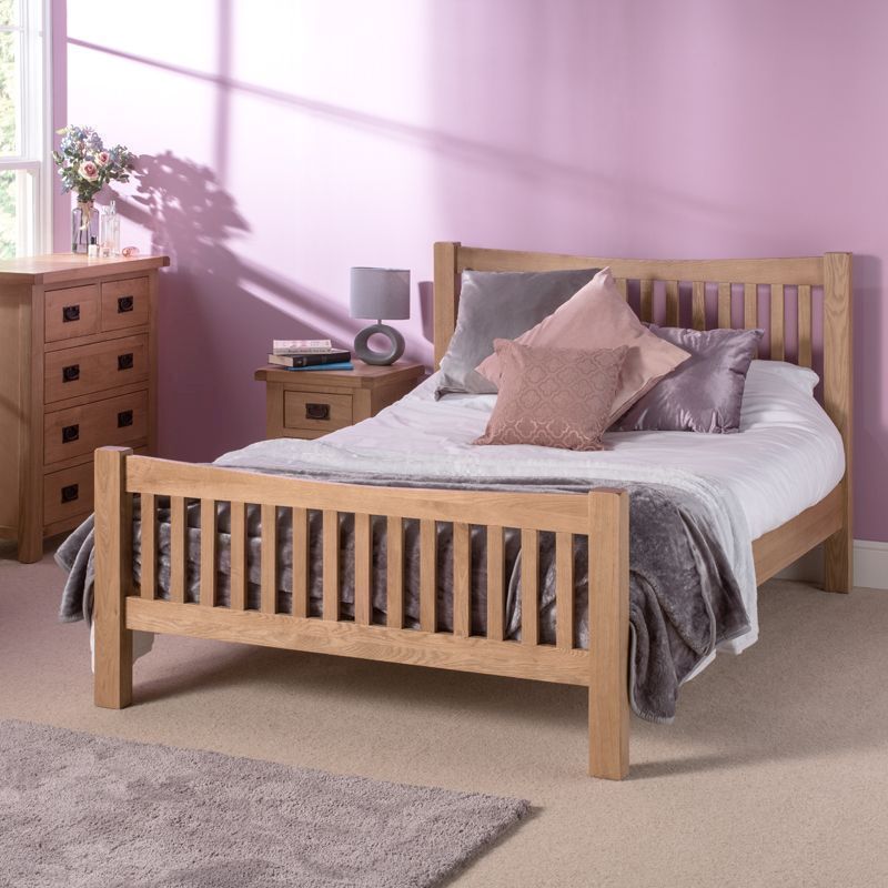 Cotswold 4ft 6in Double Bed Frame Oak, Double Bed Frame With Shelf Headboard
