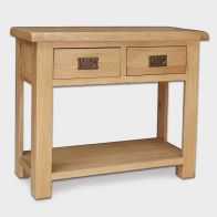 See more information about the Cotswold Oak Console Table Natural 1 Shelf 2 Drawers