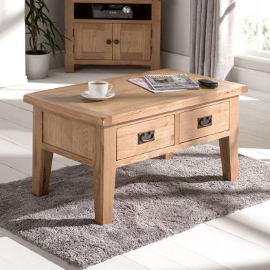 Product photograph of Cotswold Oak Coffee Table Natural 2 Drawers from QD stores