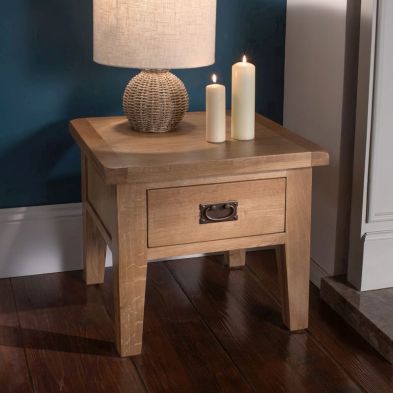 Product photograph of Cotswold Oak Side Table Natural 1 Drawer from QD stores