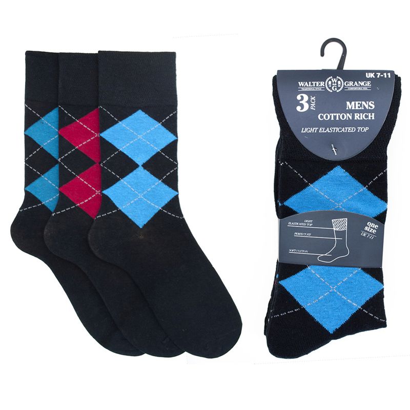 3 Pack Mens Argyle Soft Top Socks