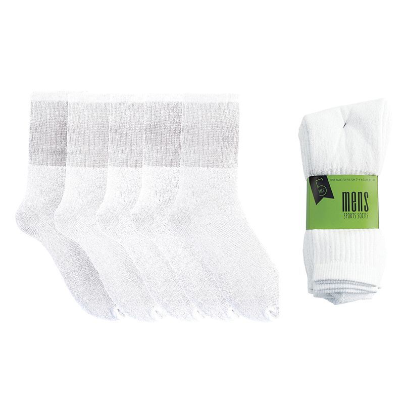 5 Pack Mens White Sport Socks - Buy Online at QD Stores