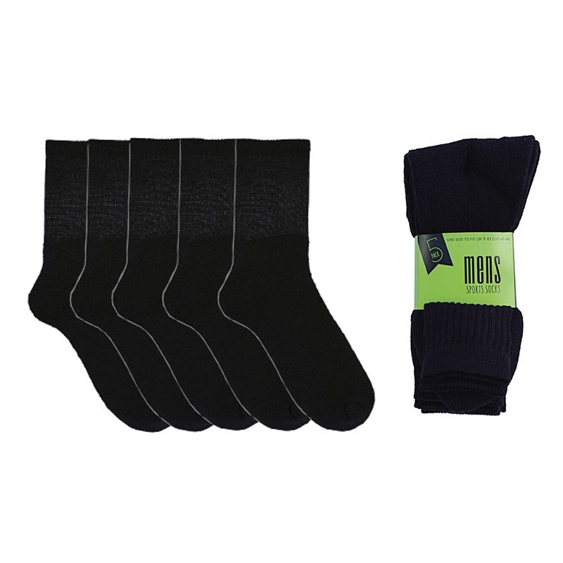 5 Pack Mens Black Sport Socks