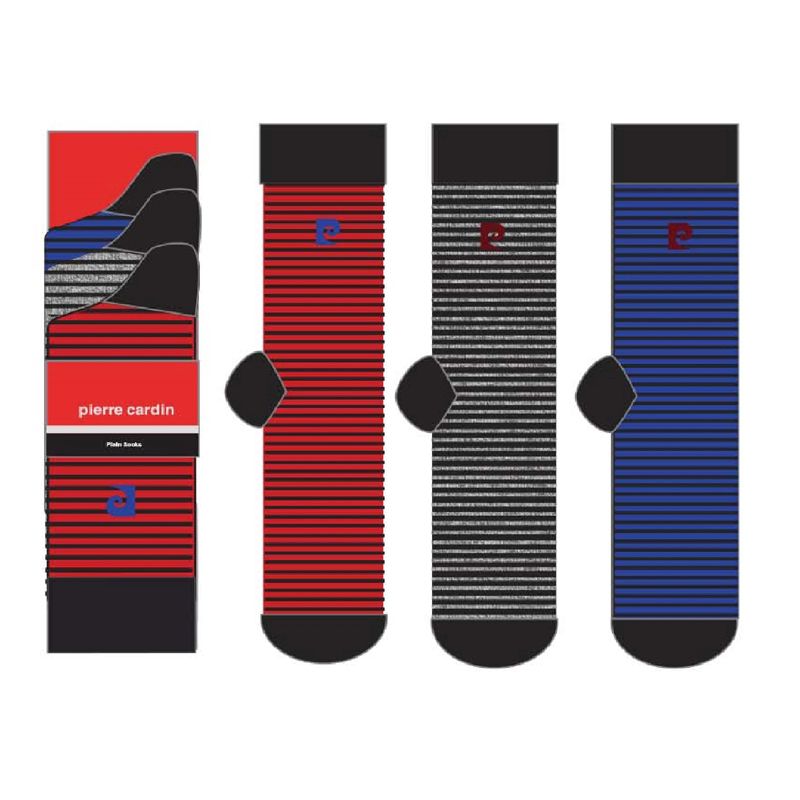 3 Pack Mens Black Mix Feeder Design Stripe Socks 