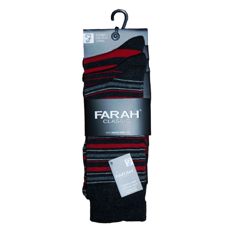 3 Pack Mens Charcoal Stripe Classic Socks 