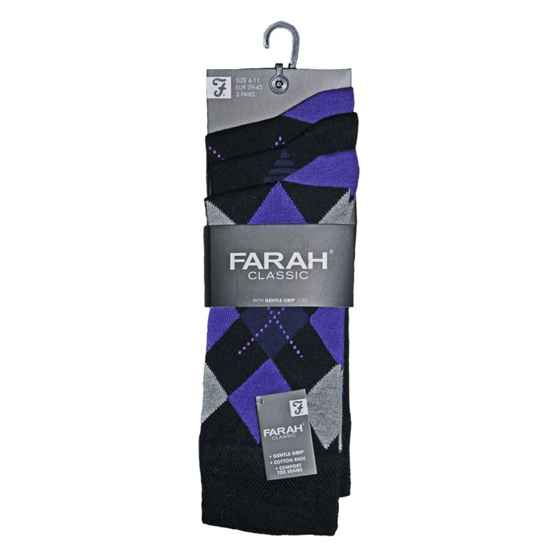 3 Pack Mens Purple Classic Argyle Socks