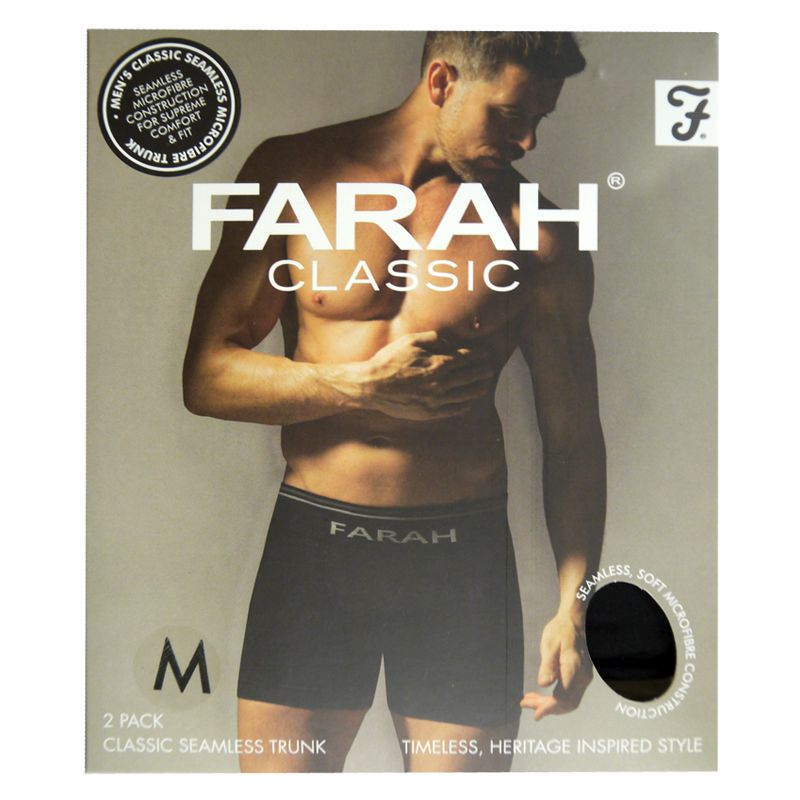 2 Pack Mens Black Medium Seamless Farah Trunks - Buy Online at QD Stores