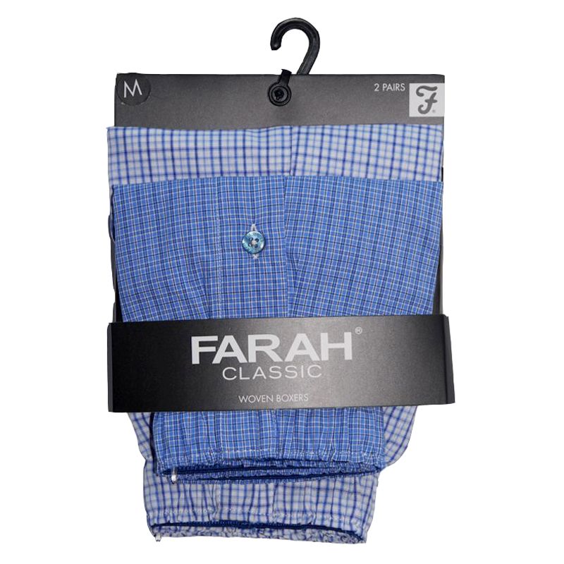 2 Pack Mens Blue Sky Medium Woven Farah Boxer Shorts