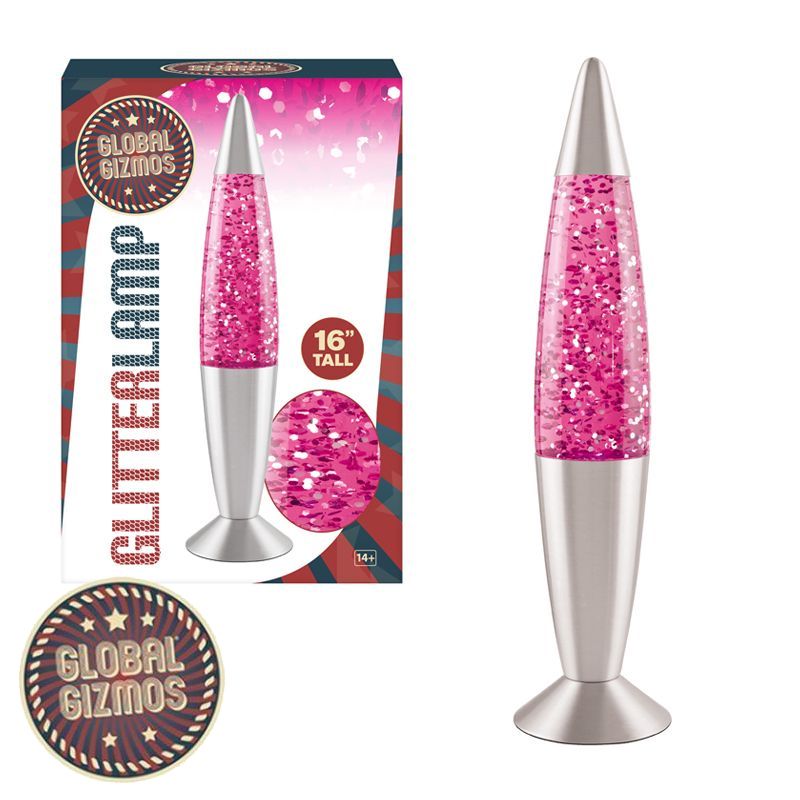 Global Gizmos 16 inch Lava Lamp in Pink With Aluminium Finish Ready to Use BML47900 