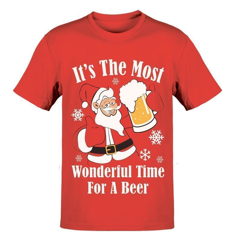 Mens Beer T-Shirt Christmas Print - Small