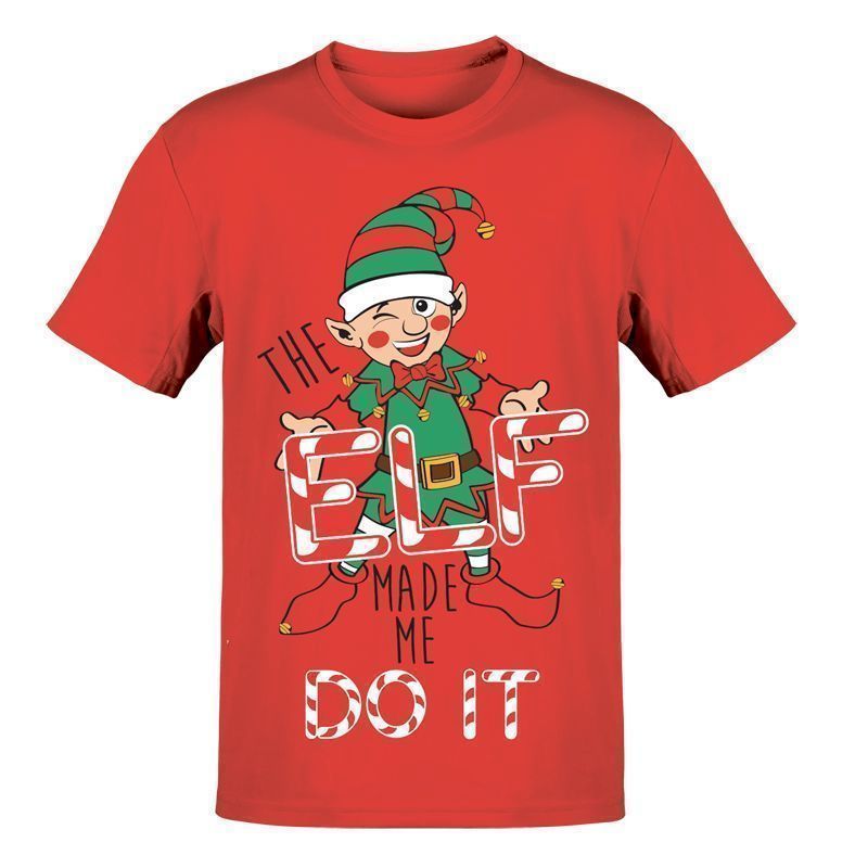 Mens Elf T-Shirt Christmas Print - Large