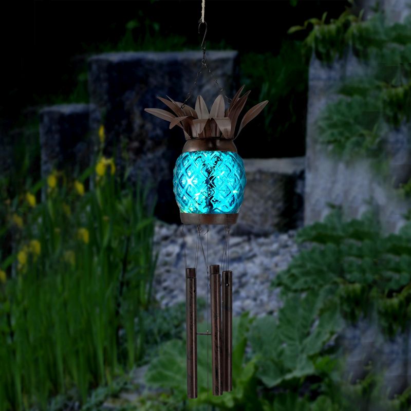 Bright Garden Solar Powered Pineapple Windchime - Blue